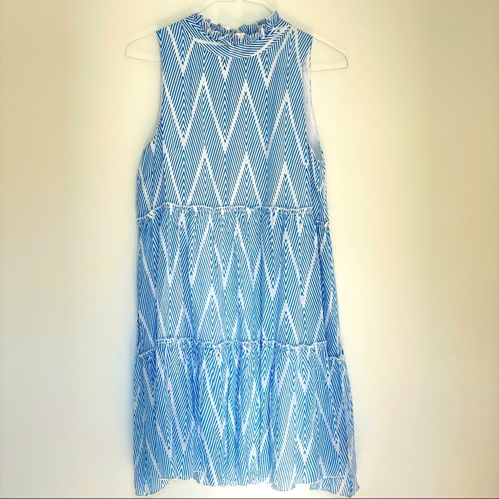 OLIPHANT Blue Chevron Tiered Dress